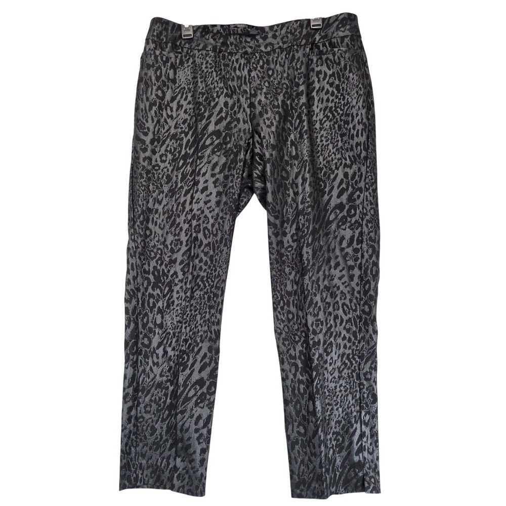 NWT Multiples Black Leopard Ankle Pants Womens 16 Pull-On Stretch Slim-Sation